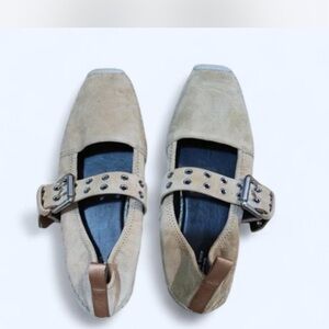 rag & bone Tan Flats with Buckle Detail